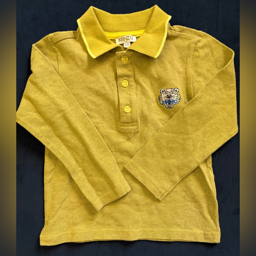 Kenzo Kids Long-Sleeve Polo Shirt in Mustard Yellow 5A - Picture 1 of 3
